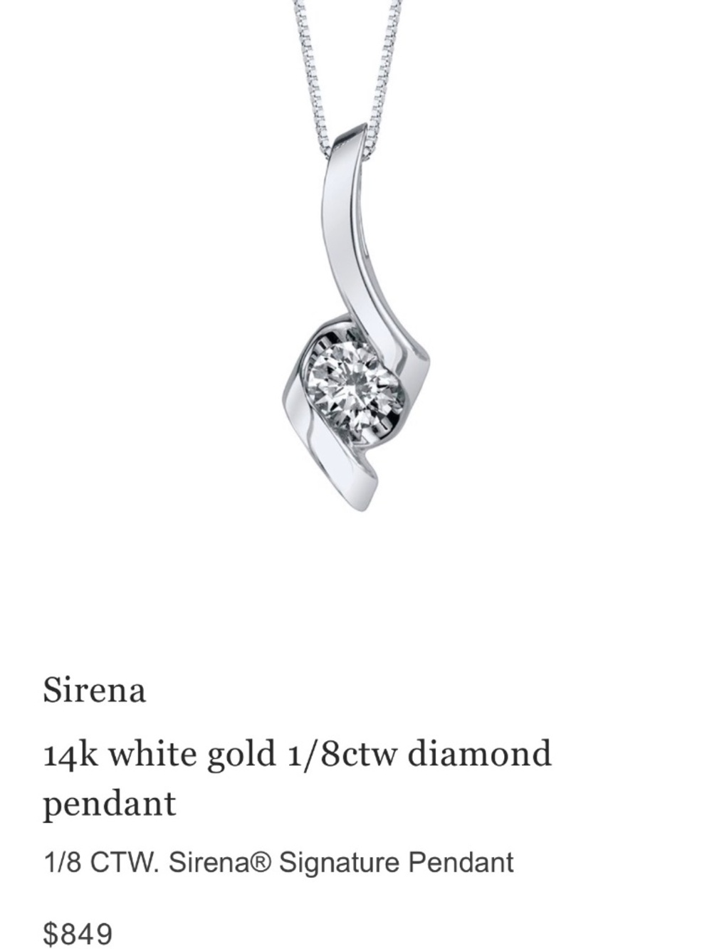 Sirena 1/8ctw 14k white gold diamond pendant necklace 18”